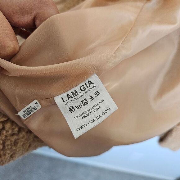 I.AM.GIA Pixie Oversized Teddy Coat Caramel Sherpa Zip Up Jacket Coat Women XS - Picture 7 of 8
